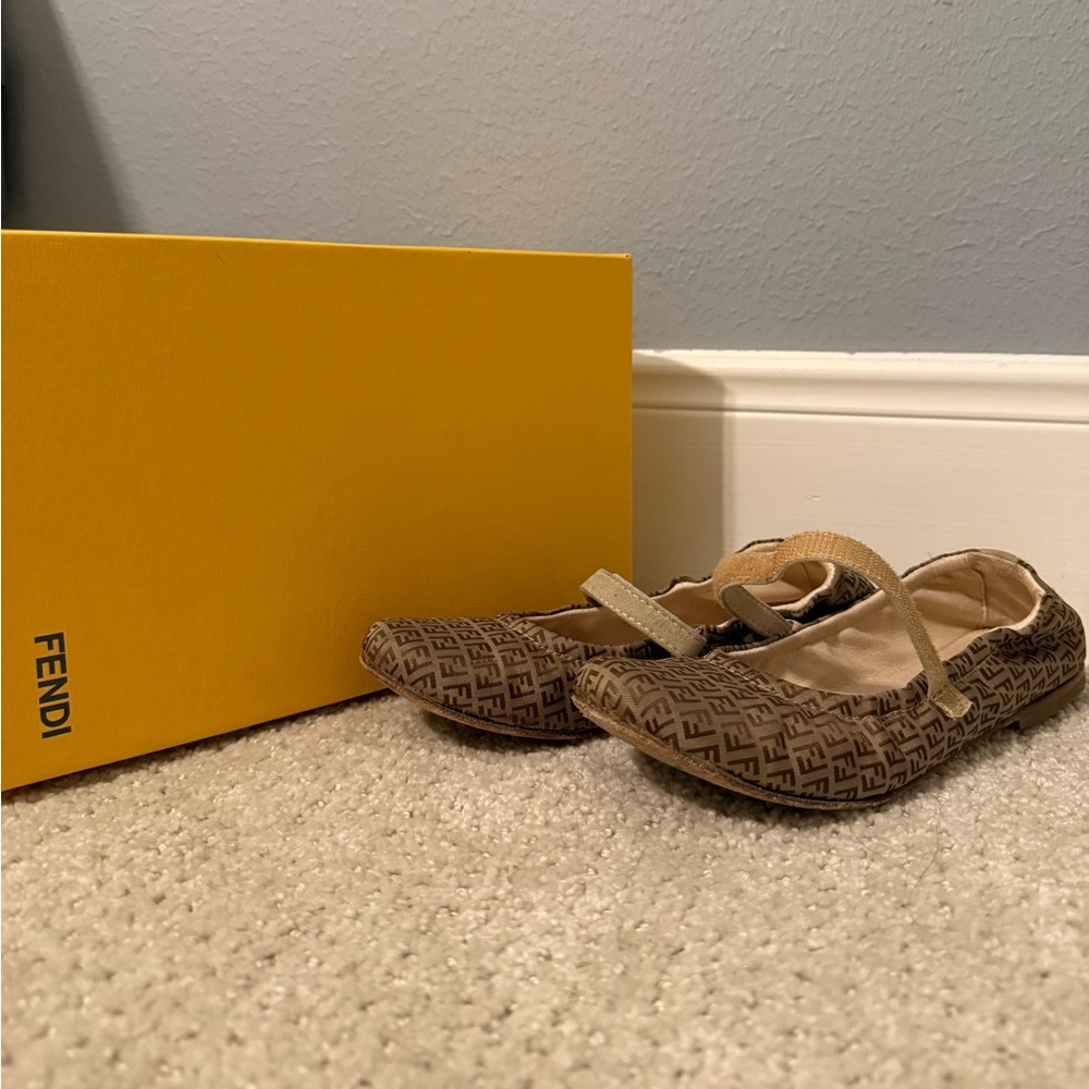 Fendi Tan Logo Pattern Flats